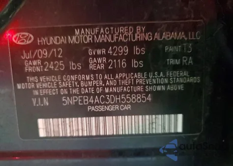 2013 Hyundai Sonata Gls z USA, uszkodzony, nr VIN 5NPEB4AC3DH558854